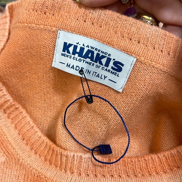 J. Lawrence Khaki's of Carmel Ombre Peachy Orange Cashmere Crewneck Sweater 44 - Picture 6 of 8